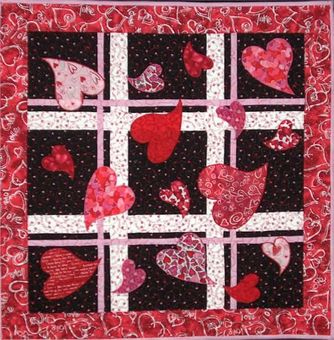 Picture wall hanging quilt - appliqued hearts all over