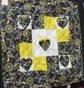 Small quilt - yellow, black & white with hearts